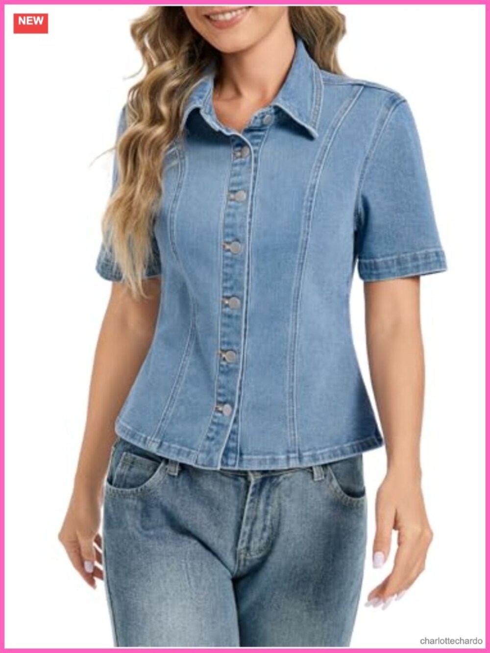 Womens Short Sleeve Denim Jacket Slim Fit Cropped Button Down Jean